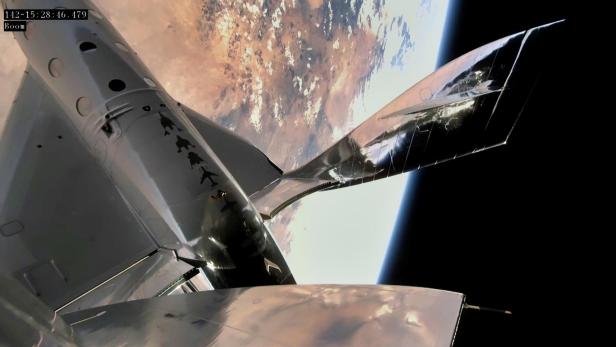 Virgin Galactic's VSS Unity is seen during its first manned spaceflight
