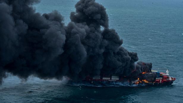 Smoke rises from a fire onboard the MV X-Press Pearl container ship off the Colombo Harbour