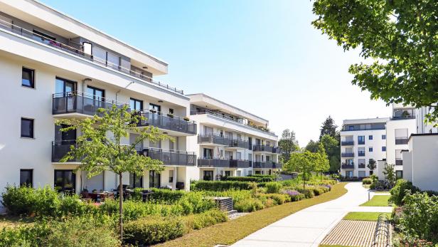 Residential area with apartment buildings in the city