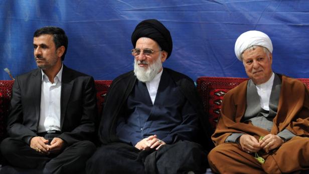 epa03247436 A handout picture made available by Iranian Supreme leader Ayatollah Ali Khameneis official website shows (L to R) Iranian president Mahmoud Ahmadinejad, former Judiciary chief Mahmoud Hashemi Shahroudi, and fromer Iranian president Ali Akbar Hashemi Rafsanjani, listening to Ayatollah Khamenei (unseen) speech during a ceremony on the occasion of 23rd anniversary of the death of Iranian late supreme leader Grand Ayatollah Ruhollah Khomeini, at the Khomeini shrine in Tehran, Iran, 03 June 2012. All accusations by the West that Iran was after acquiring nuclear weapons are a lie, Khamenei said. &#039;To deviate from the problems in their own countries, the United States and Europe raise the issue that Iran is after acquiring nuclear weapons, but this is a lie and their efforts (to defame Iran) will not succeed,&#039; said Khamenei said. EPA/KHAMENEI OFFICIAL WEBSITE/HO HO EDITORIAL USE ONLY/NO SALES