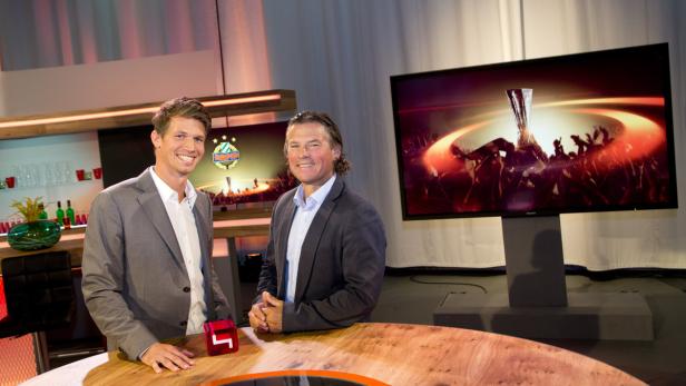 puls4 Frenkie Schinkels und Fränky Schiemer im neuen Sportstudio von Puls4.