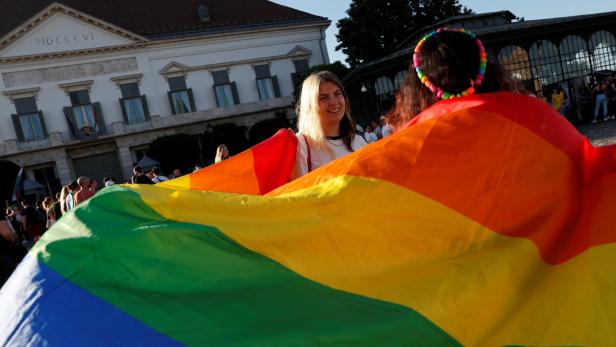FILE PHOTO: Demonstrators protest against law that bans LGBTQ content in schools and media, in Budapest