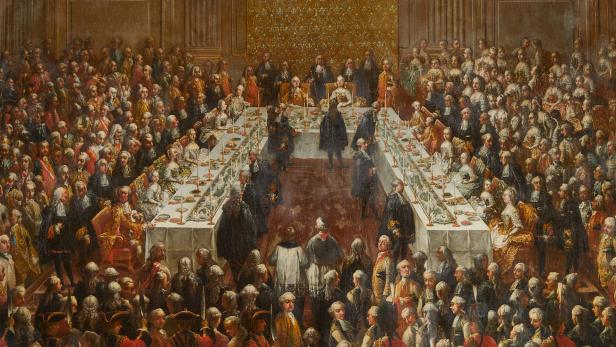 Bei der Hochzeit von Erzherzog Joseph mit Isabella von Bourbon Parma im Jahr 1760 sahen ihnen Hunderte Leute beim Essen zu.