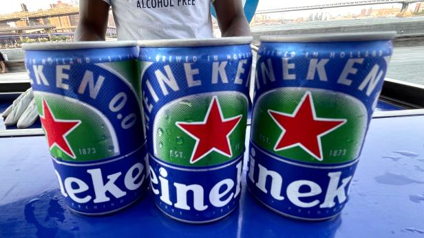 Cans of Heineken non-alcoholic beer are seen at a sampling event at Pier 17 in New York City's Seaport District Cans of Heineken non-alcoholic beer are seen at a sampling event at Pier 17 in New York City's Seaport District