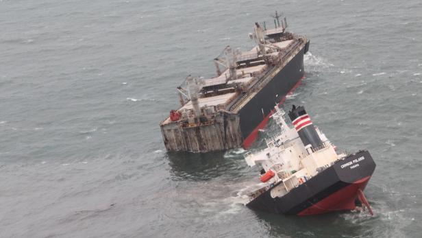 Handout photo released by Japan Coast Guard shows the Panamanian-registered ship 'Crimson Polaris' after it ran aground in Hachinohe harbour in Hachinohe, Japan