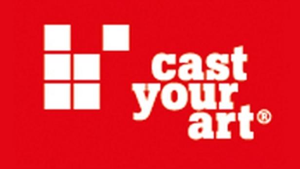 Das Logo von „Cast Your Art“ auf rotem Hintergrund.