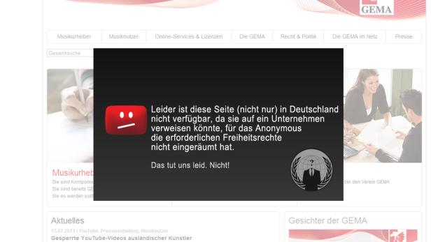 Anonymous hackt GEMA-Webseite