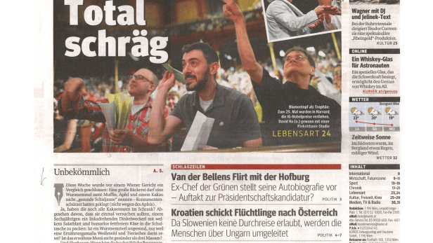 Titelseite der Zeitung „Kurier“ vom 19. September 2015.