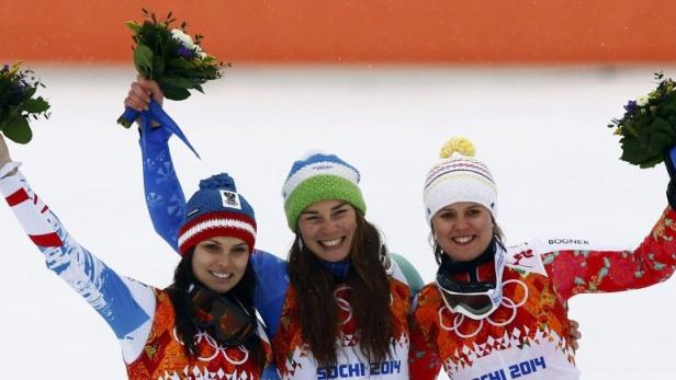 Anna Fenninger, Tina Maze und Viktoria Rebensburg (v.l.)