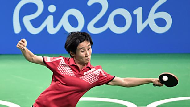 Ai Fukuhara beim Tischtennisspiel bei den Olympischen Spielen 2016 in Rio.