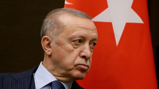 Erdogan vor türkischer Flagge.