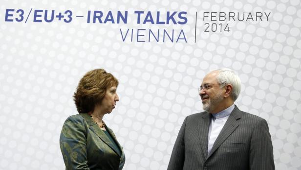 Catherine Ashton und Mohammad Javad Zarif bei den E3/EU+3-Iran-Gesprächen in Wien, Februar 2014.