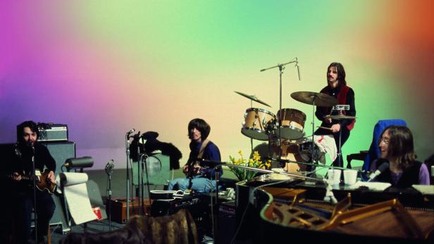 Die Beatles pur: Paul McCartney, George Harrison, Ringo Starr und John Lennon bei den legendären Sessions in den Twickenham Studios in London 1969: „The Beatles: Get Back“