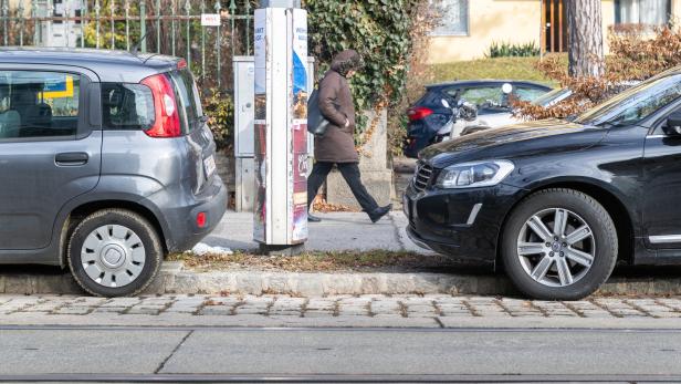 Auf den Grünstreifen zu parken, ist in der Pötzleinsdorfer Straße illegale Praxis. Das soll sich bald ändern.