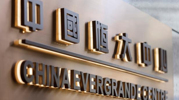 The China Evergrande Centre building sign is seen in Hong Kong