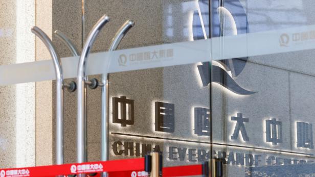 The logo of China Evergrande is seen at China Evergrande Centre in Hong Kong