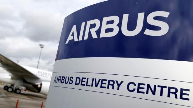 FILE PHOTO: The logo of Airbus is pictured at the entrance of Airbus Delivery Center in Colomiers near Toulouse