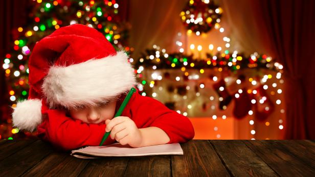 Christmas Child Write Letter Santa Claus, Kid Santa Hat Writing
