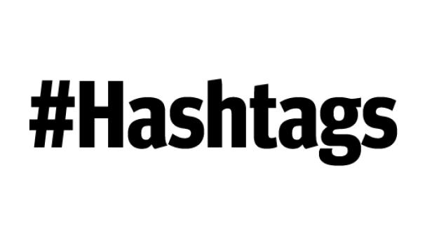 Das Wort „Hashtags“ in schwarzer Schrift auf einem weißen Hintergrund.