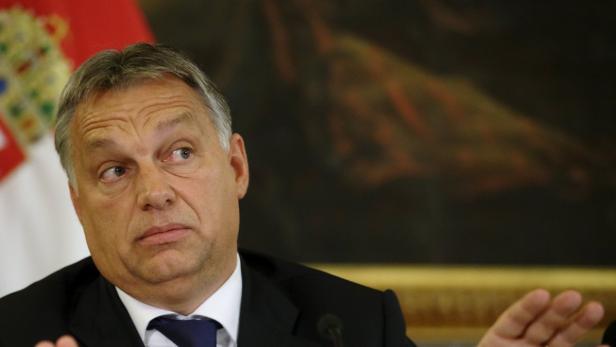 Der ungarische Premier Viktor Orban nach dem Treffen mit Faymann und Mitterlehner.