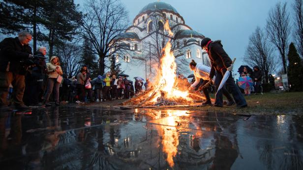 Serbian Orthodox believers celebrate Christmas Eve