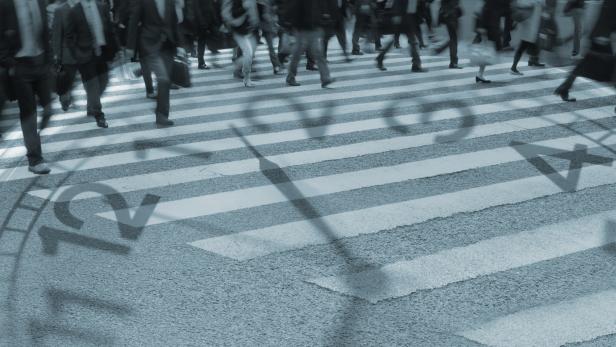 Digital Composite Image of Tokyo Busy Crosswalk Scene in the Morning