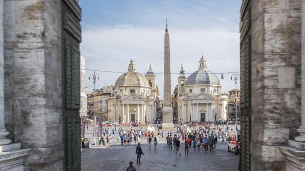 People walking in the Piazza del Popolo at Rome city, Italy