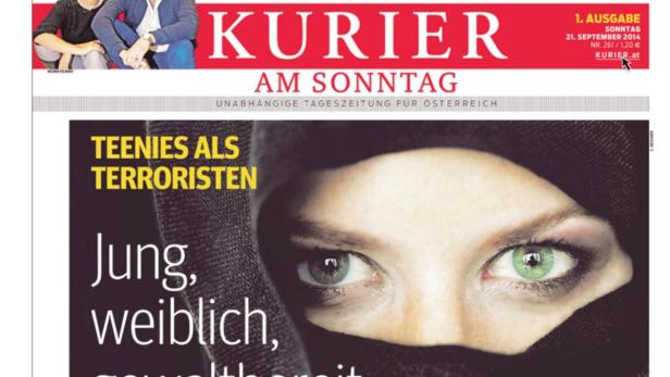 Titelseite des „Kurier am Sonntag“ mit dem Thema „Teenies als Terroristen“.