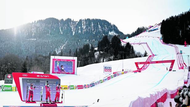 SKI WELTCUP IN KITZBÜHEL 2021: SUPER-G DER HERREN: PODIUM