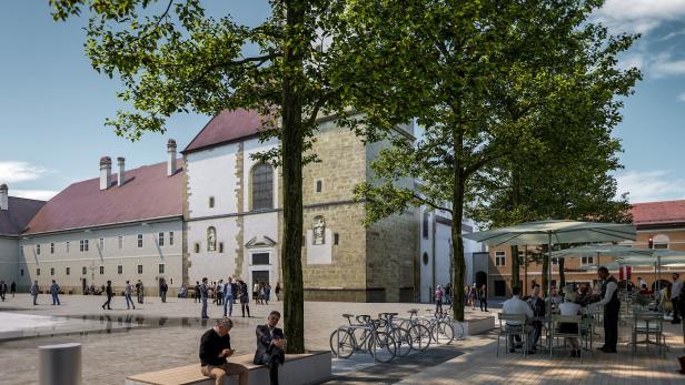 Statt Bäumen: Sprühnebel-Anlage am St. Pöltner Domplatz in Betrieb