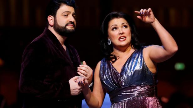 Opera singers Netrebko and Eyvazo perform during a dress rehearsal for the traditional Opera Ball in Vienna