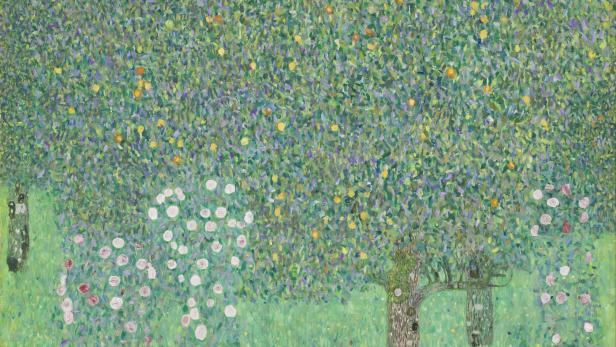 Wird von Frankreich an die Stiasny-Erben restituiert: &quot;Rosen unter Bäumen&quot; von Gustav Klimt (Ausschnitt)