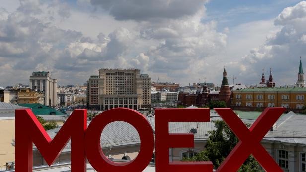 FILE PHOTO: The letters MOEX are pictured at the Moscow Exchange in Moscow