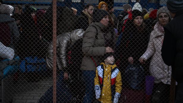 Ukrainian refugees at the train station in Przemysl