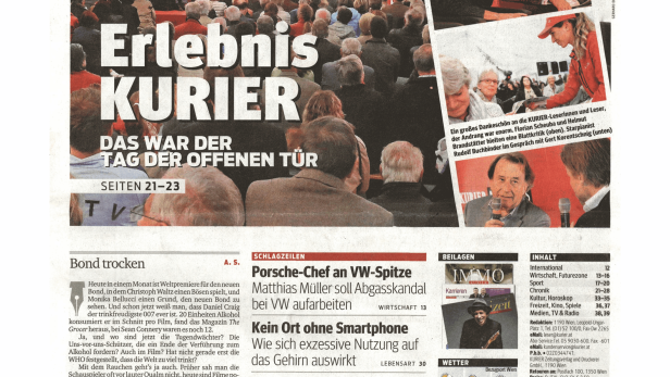 Titelseite des Kurier vom 26. September 2015.