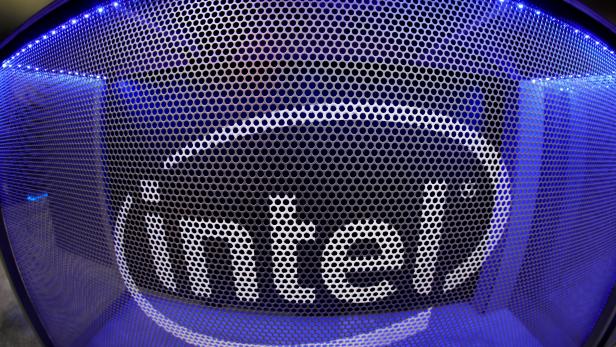 FILE PHOTO: FILE PHOTO: Intel's logo is shown on a gaming computer display at the E3 video games expo in Los Angeles, U.S.