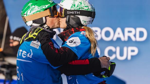 Snowboard Weltcup: Parelell Riesentorlauf Team: Payer (AUT) Schoffmann (AUT).