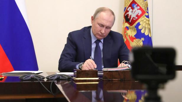 Russian President Putin teleconference with Presidential Prize winners