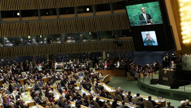 Barack Obama hält seine Rede vor der UNO-Generalversammlung.