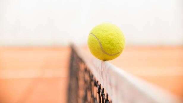Tennis ball on the net Tennis ball on the net