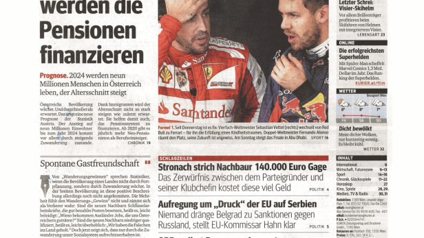 Titelseite der Zeitung Kurier vom 21. November 2014.