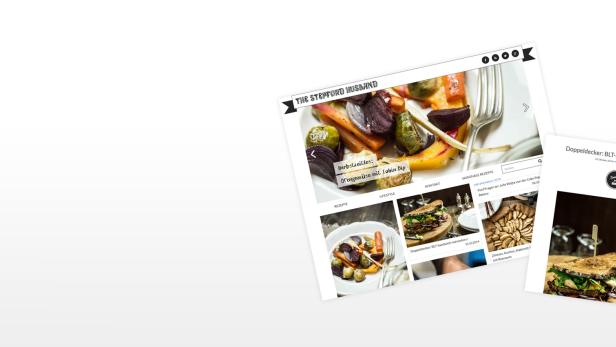 Screenshots der Webseite „The Stefford Husband“ mit Rezepten und Artikeln.