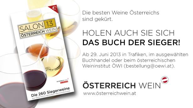 Werbung für das Buch „Salon 13 Österreich Wein“ mit den besten Weinen Österreichs.