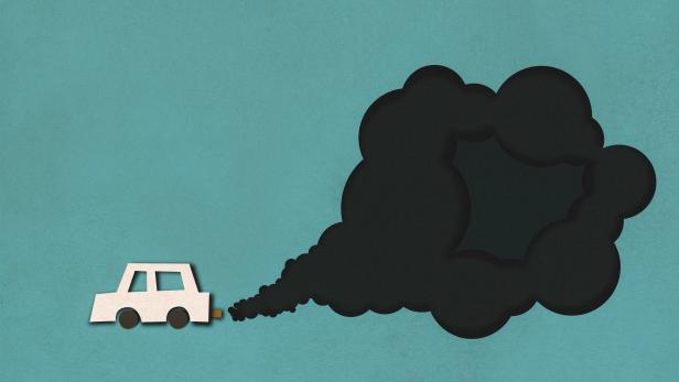 Exhaust smoke, air pollution, paper cutting style