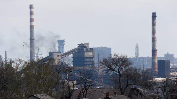 A view shows a plant of Azovstal Iron and Steel Works in Mariupol