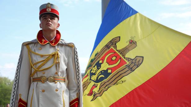A ceremony marking the Moldovan State Flag Day in Chisinau