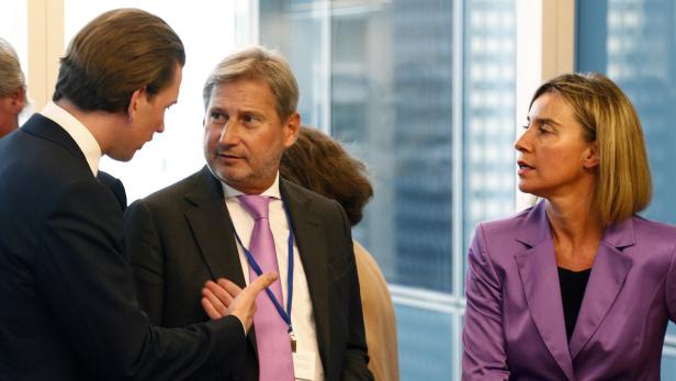 Außenminister Sebastian Kurz, EU-Kommissar Johannes Hahn, EU-Außenbeauftragte Federica Mogherini in New York