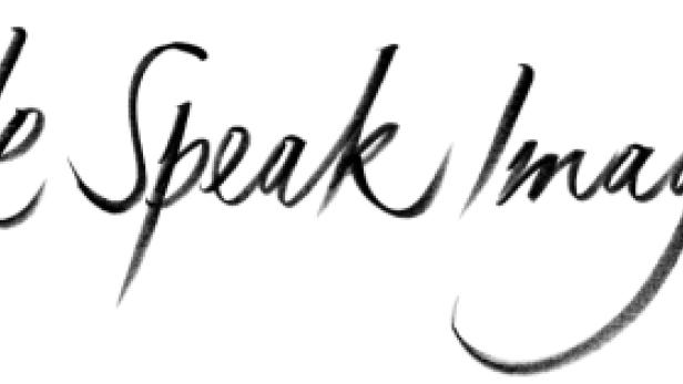 Der Schriftzug „We Speak Image“ in schwarzer, kursiver Schrift auf weißem Grund.