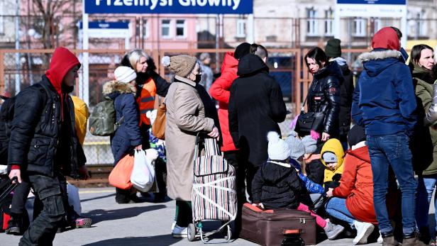 Ukrainian refugees at the train station in Przemysl