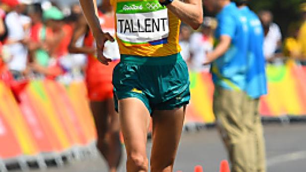 Jared Tallent beim Gehen während eines Wettkampfs.